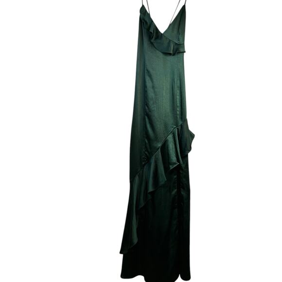 Lulus Green Satin Lucky Lady Ruffled Gown- Size M - Picture 3 of 15